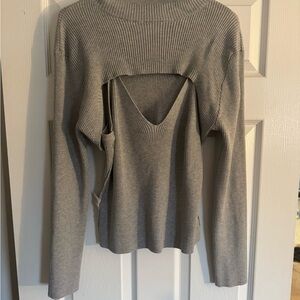 Gray Cutout Ribbed Sweater